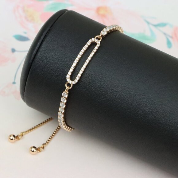 Elegant Rose Gold A-Bracelet with Sparkling Cubic Zirconia Accents, XPAB0649 - Picture 8 of 12